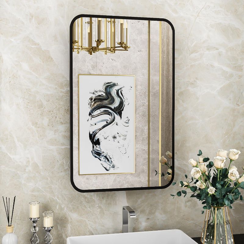 Photo 1 of 16x24 Inch Medicine Cabinet for Bathroom with Vanity Mirror Black Metal Framed Recessed Wall Mounted Bathroom Medicine Cabinet with Mirror