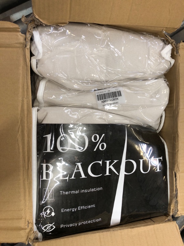 Photo 2 of 120 Inch Blackout Extra Long Curtains,2 Panels Set Faux Linen Black Out Back Tab Pleated Hooks 10 FT Tall Curtains for Large Living Room Window Track Ceiling Mount,52 Wide 120 in Length,Cream Ivory 52"W x 120"L Cream