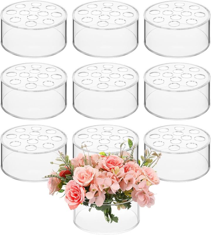 Photo 1 of 10 Pcs Acrylic Floral Centerpiece for Dining Table Decorations Wedding Round Flower Vase 12 Holes Centerpiece Vases for Table Low Flower Holder with Holes for Home Birthday Party (Clear)
