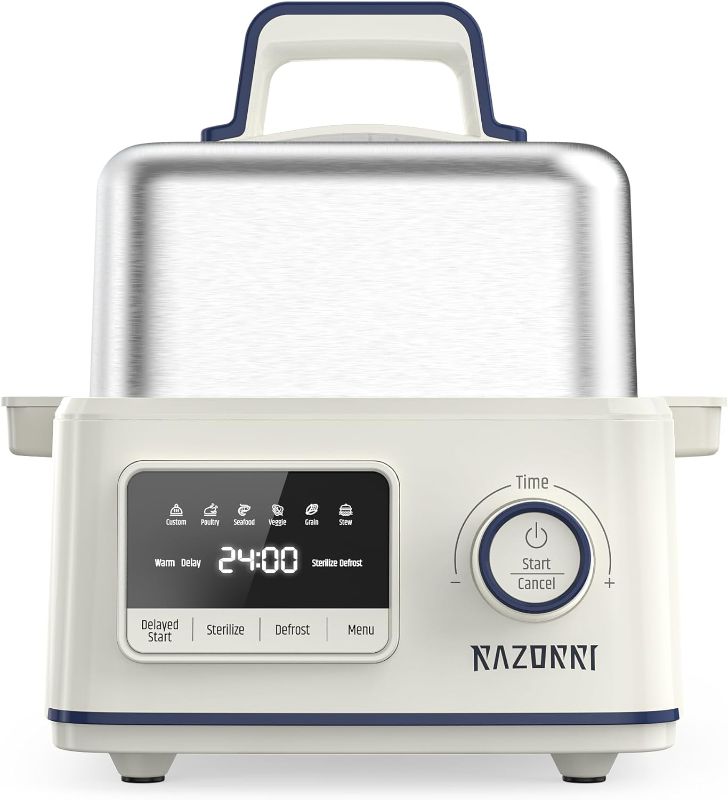 Photo 1 of Razorri Electric Food Steamer 5-Quart Stainless Steel with Timer, 24H Delayed Start, Auto Keep Warm, and Large 68 Oz Water Capacity - Ideal for Cooking Healthy Vegetables, Poultry, Fish, Meat and more