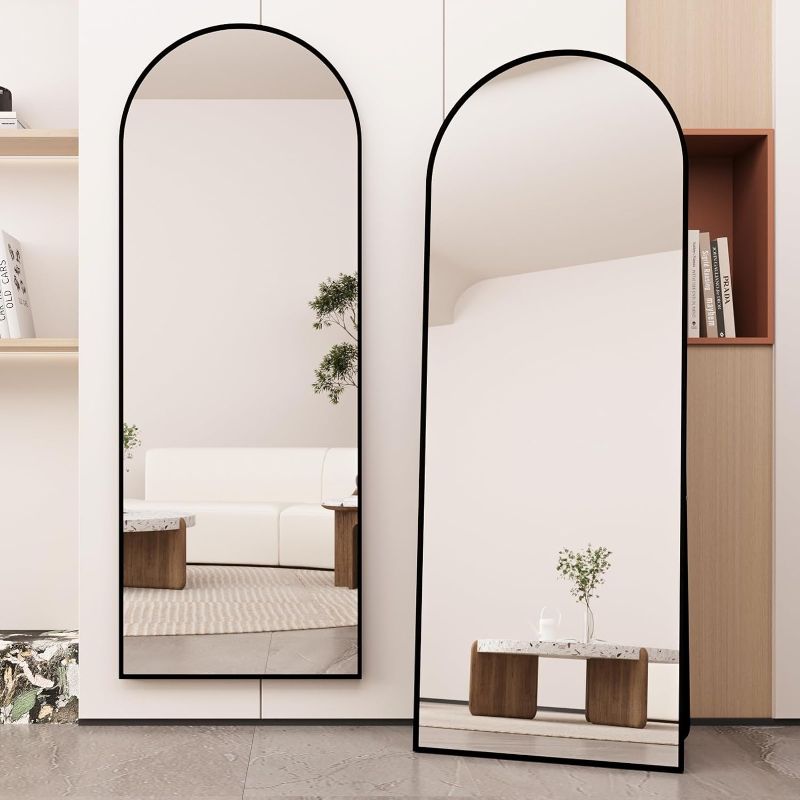 Photo 1 of Beauty4U Arched Full Length Mirror Floor Mirror Standing or Leaning, Bedroom Mirror Dressing Mirror with Black Aluminum Alloy Frame, 65" x 24"