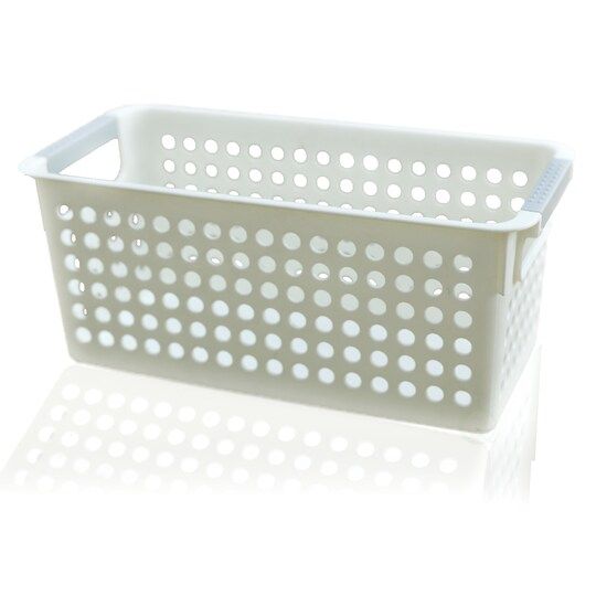 Photo 1 of Basicwise White Rectangular Plastic Shelf Organizer Basket with Handles
