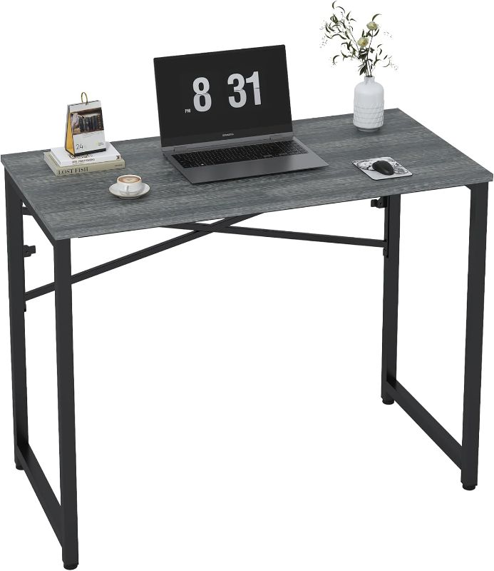Photo 1 of (100 * 60) Foldable Computer Desk, Folding Space-Saving Home Office Table, Study Writing Gaming Workstation for Small Space, No Assembly Needed,Grey Oak
