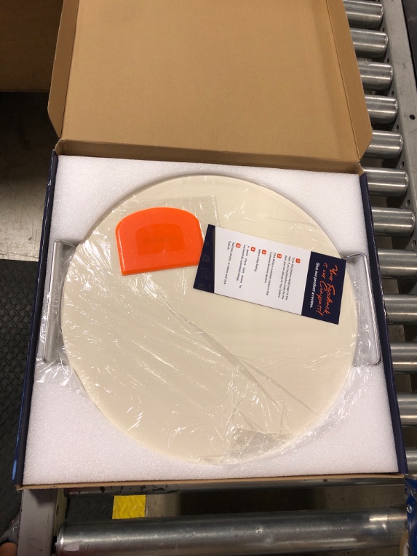 Photo 2 of 16" Pizza Stone for Oven & Grill with Handles - Natural Cordierite Baking Stone Set with SS Rack & Plastic Scraper (1500 °F Resistant, Round, Large) 16" Round