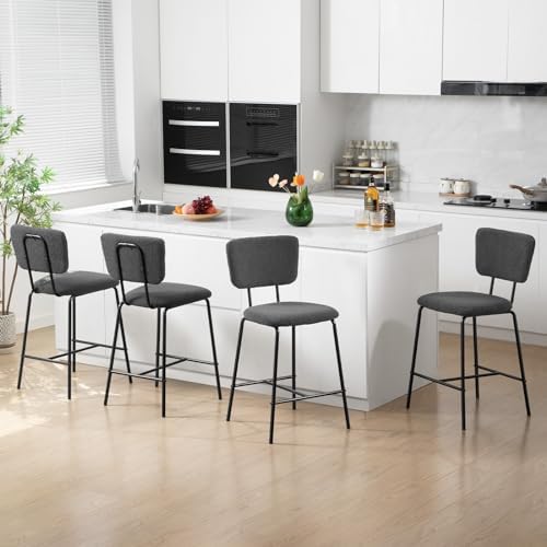 Photo 1 of Counter Height Bar Stools Set of 4 - Modern Boucle White Barstools with Gold Metal Legs, Armless Bar Chair for Kitchen Bistro Pub Island Dining Room 4 barstools GREY 