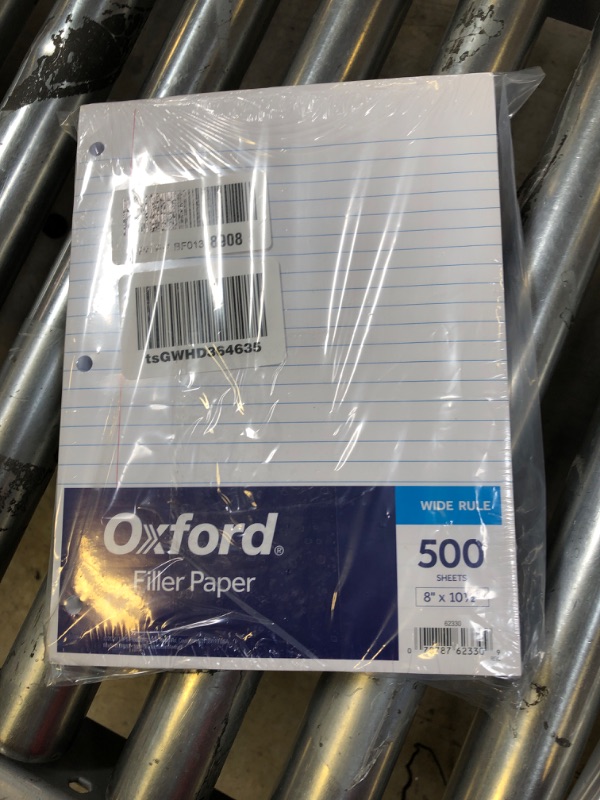 Photo 2 of Oxford Filler Paper, 8 x 10-1/2 Inch Wide Ruled Paper, 3 Hole Punch, Loose Leaf Notebook Paper for 3 Ring Binders, 500 sheets (62330), white