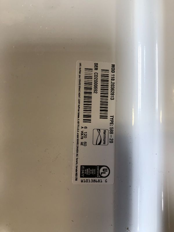 Photo 1 of Kenmore 20362 Triple Action Agitator Top-Load Washer, 3.8 cu. ft, White 3.8 cu. ft. White Washer