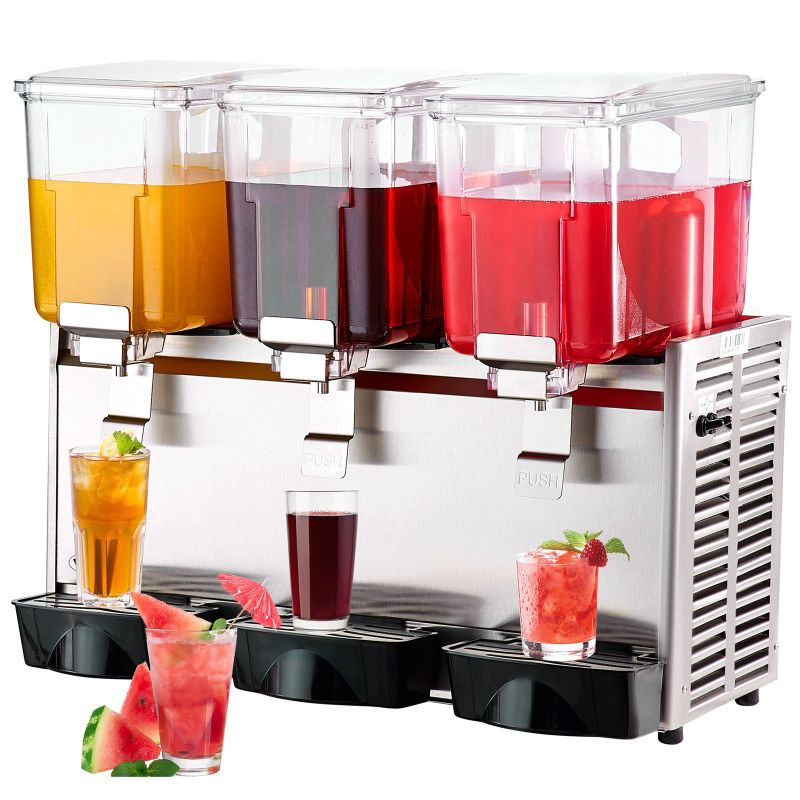 Photo 1 of VEVOR Commercial Beverage Dispenser, 13.6 Qt 12L 3 Tanks Ice Tea Drink Machine, 620W 304 Stainless Steel Juice Dispenser with 41?-53.6? Thermostat Controller, for Cold Drink Restaurant Hotel Party
