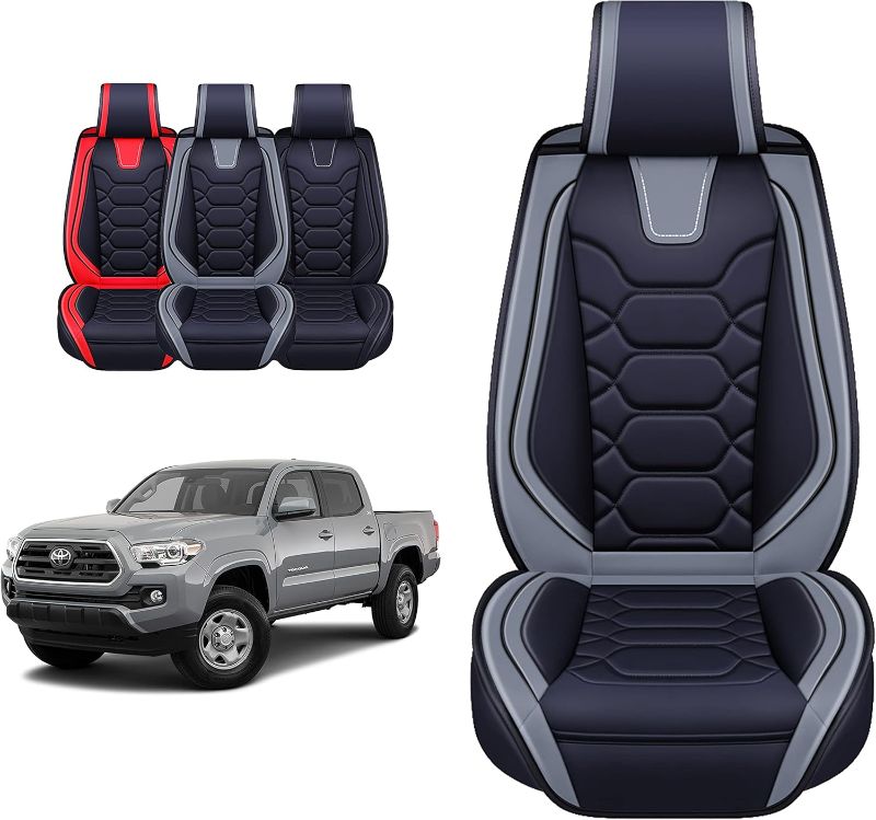Photo 1 of OASIS AUTO Toyota Tacoma Accessories Seat Covers 2005-2025 Custom Fit Leather Truck Cover Protector Cushion Crew Double Extended Cab TRD(Sport Full Set, Black&Gray)
