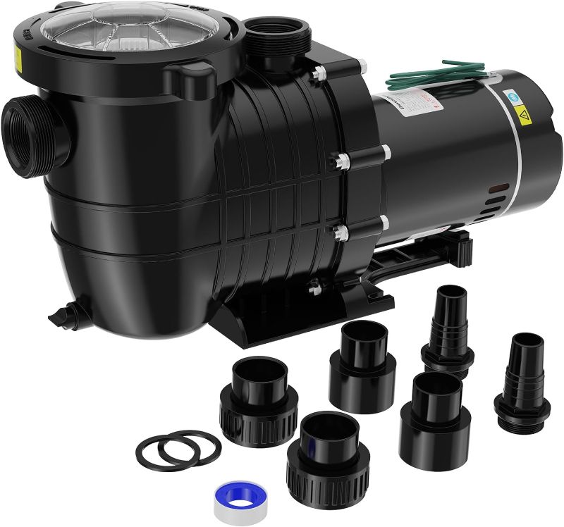 Photo 1 of Pool Pump Above Ground/Inground, 1.5 HP 6600GPH Powerful Selfpriming Pool Pumps for 15,000-31,000 Gallons Pools, Dual Voltage Swimming Pool Pump with Strainer Basket & Drain Plug
