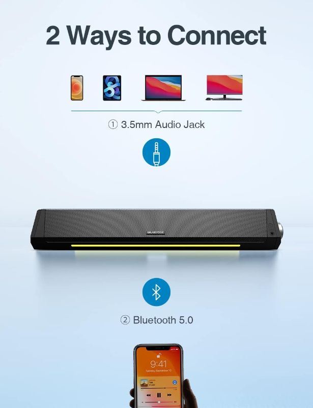 Photo 1 of Computer Speakers, Bluetooth Soundbar, HiFi Stereo, 3.5mm Aux-in Connection, USB Powered Speakers for Desktop Monitor, PC, Laptop, Tablets
