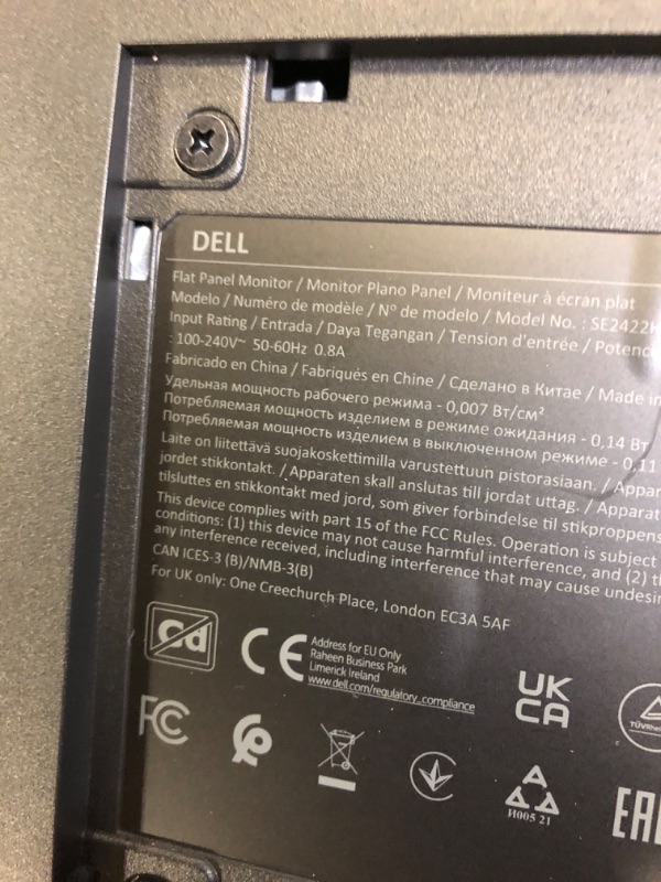 Photo 1 of Dell SE2422HX Monitor - 24 inch FHD (1920 x 1080) 16:9 Ratio with Comfortview (TUV-Certified), 75Hz Refresh Rate, 16.7 Million Colors, Anti-Glare Screen with 3H Hardness - Black 24 Inches SE2422HX