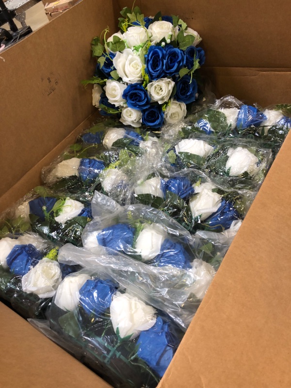 Photo 2 of 12pack Tongmo 6 Pcs Large Flower Centerpieces for Tables,13.8in Royal Blue & White Artificial Flowers Rose Balls for Decoration, Reusable Arrangements for Wedding Centerpieces Diam 13.7" - 6 Pcs Royal Blue & White