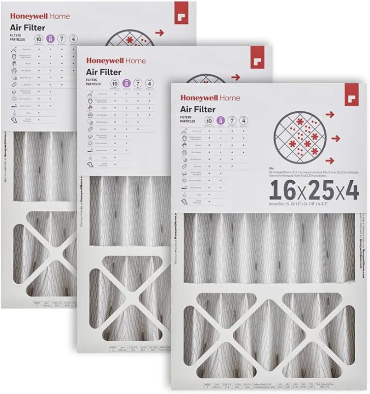 Photo 1 of Honeywell Home 16x25x4 MERV 8, AC Furnace Air Filter, 3 PACK (CF408F1625-3PKAM) (Actual Dimensions: 15.63 x 24.75 x 4.38 in.)
