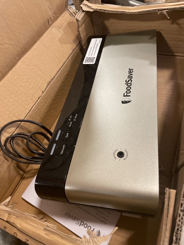 Photo 1 of FoodSaver PowerVac Compact Vacuum Sealing Machine, Stainless Steel & Black, Vertical Storage, VS0150 | Preserves freshness, reduces bag waste, for both dry and wet food
