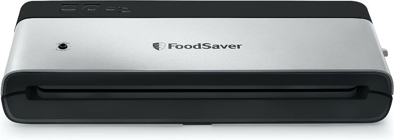 Photo 1 of FoodSaver PowerVac Compact Vacuum Sealing Machine, Stainless Steel & Black, Vertical Storage, VS0150 | Preserves freshness, reduces bag waste, for both dry and wet food
