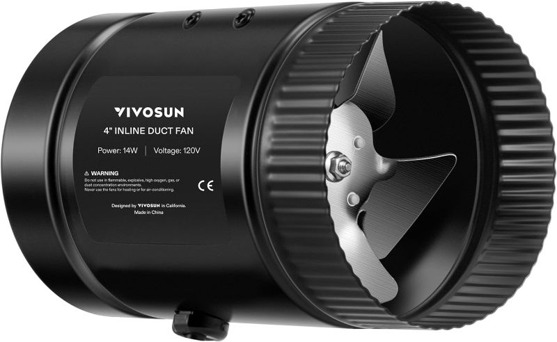 Photo 1 of VIVOSUN Inline Booster Duct Fan 4” 100 CFM, HVAC Exhaust Ventilation Fan with Low Noise for Basements, Bathrooms, Kitchens, Attics, Grow Tents, Black