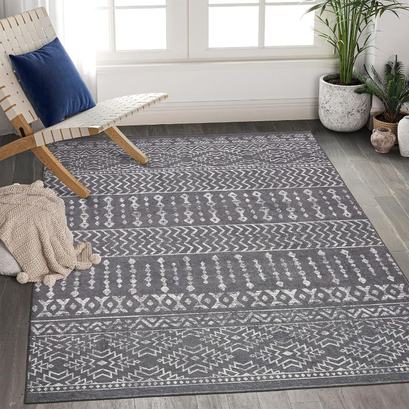 Photo 1 of Art&Tuft 6x9 Area Rug, Super Soft Ultra-Thin Moroccan Washable Rug, Anti-Slip Backing Rugs for Living Room, Foldable Geometric Machine Washable Area Rug(6'x9', Grey)
