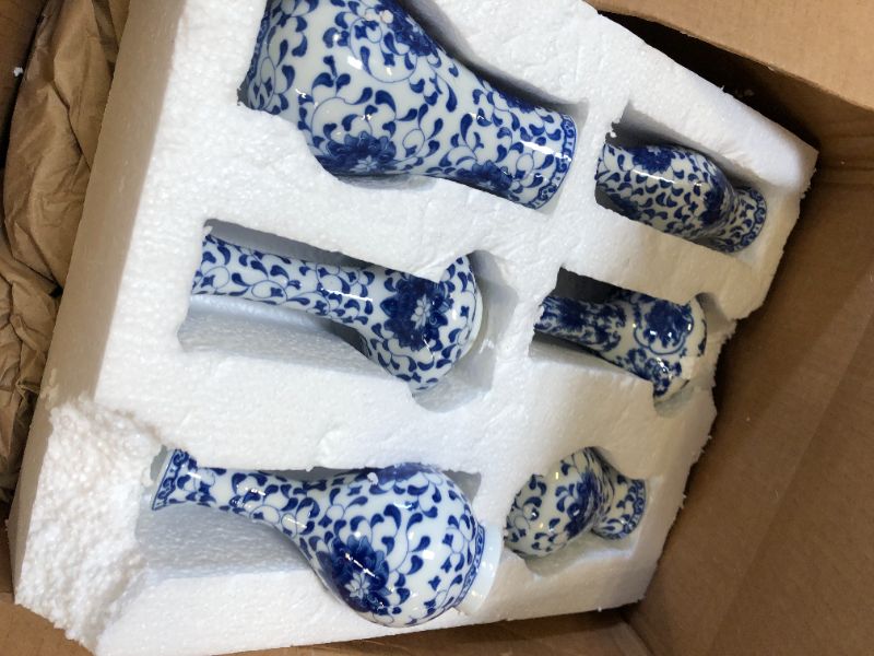 Photo 2 of  Set of 6 Small Blue and White Porcelain Vases