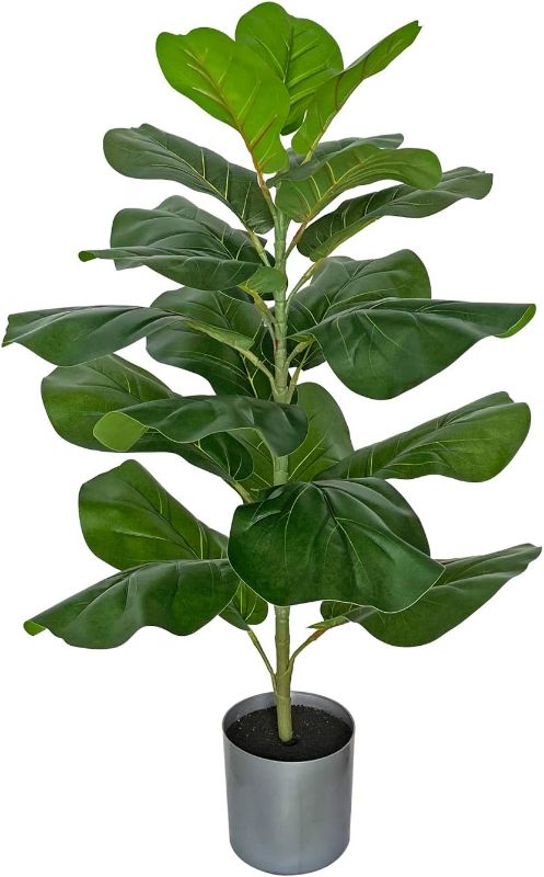 Photo 1 of BESAMENATURE Artificial Fiddle Leaf Fig Tree/Faux Ficus Lyrata for Home Office Decoration, 30.5" Tall, Ships in Silvery Gray Planter
