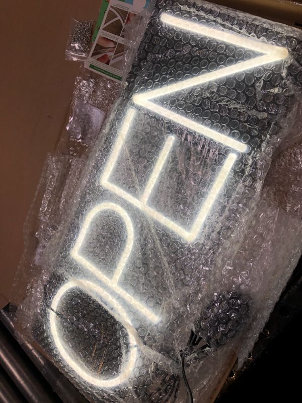 Photo 1 of Open Signs for Business 12V/2A Ultra Bright LED Neon Open Sign 22 Inch Lighted Open Sign Electric Light Up Open Sign for Business Storefront Window Glass Door Retail Shop Store Bar Salon Restaurant,White White 22 Inch