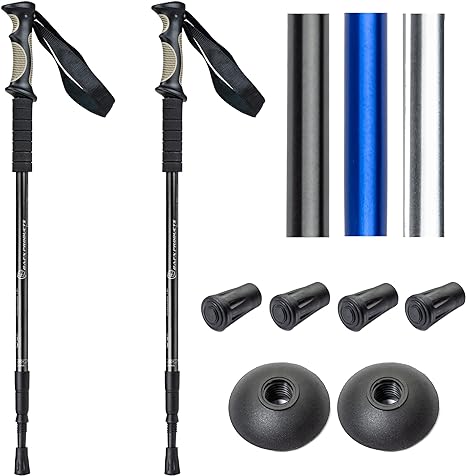 Photo 1 of 1 Pair (2 Poles) Anti Shock, Adjustable, Collapsible Hiking Poles for Trekking or Walking, Lightweight Aluminum Sticks for Men, Women, Seniors, Kids & Children, Backpacking & Camping Gear