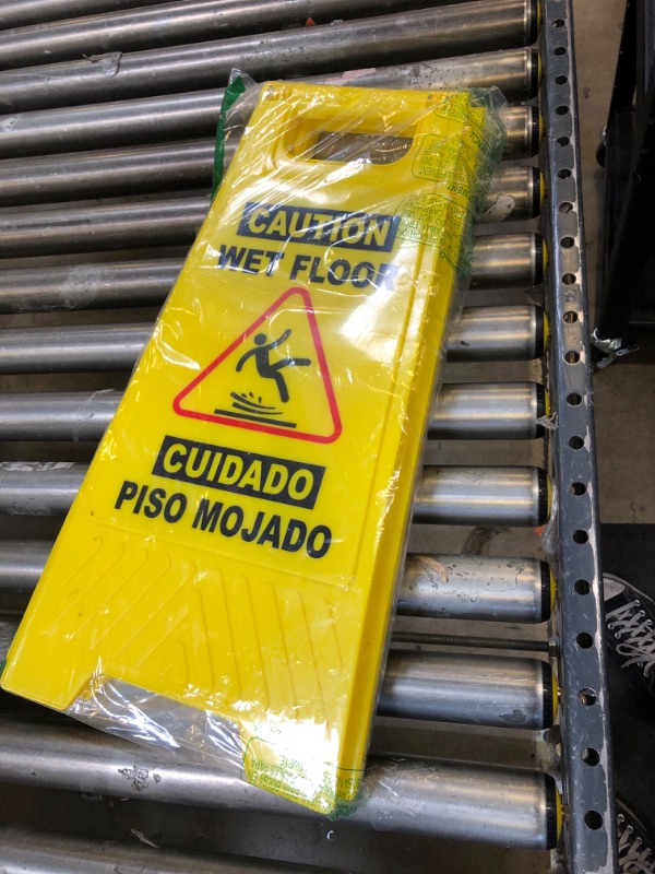 Photo 2 of 2-Pack Caution Wet Floor Sign,17.5" Height,Bright Yellow Double-Sided Folding A-Shaped Frame Design, Bilingual Caution Message 1PACK Yellow