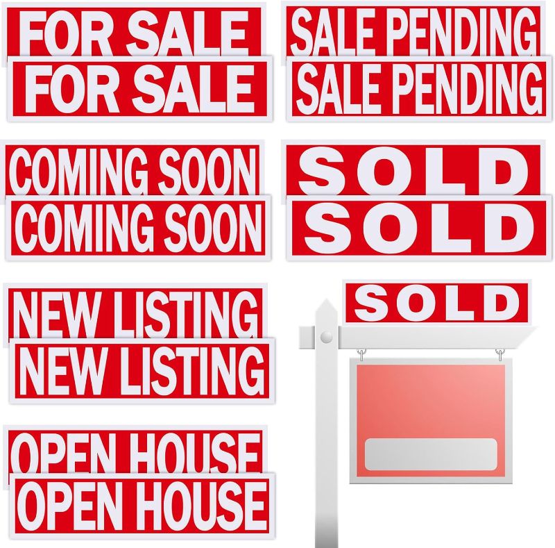 Photo 1 of 12 Pcs Real Estate Rider Signs 24 x 6 Inch Sold Open House Sign Waterproof Coming Soon Signs for Real Estate Supplies with Different Messages for Real Estate (Red with White)
Juexica 12 Pcs Real Estate Rider Signs 24 x 6 Inch Sold