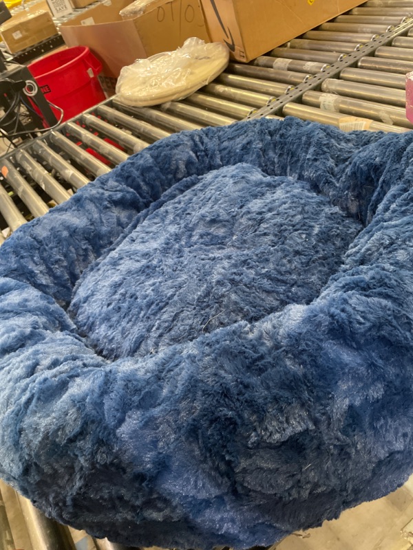 Photo 2 of Best Friends by Sheri The Original Calming Donut Cat and Dog Bed in Lux Fur Navy, Medium 30" 30.0"L x 30.0"W x 7.0"Th Navy Lux FOR SMALL/MEDIUM PETS