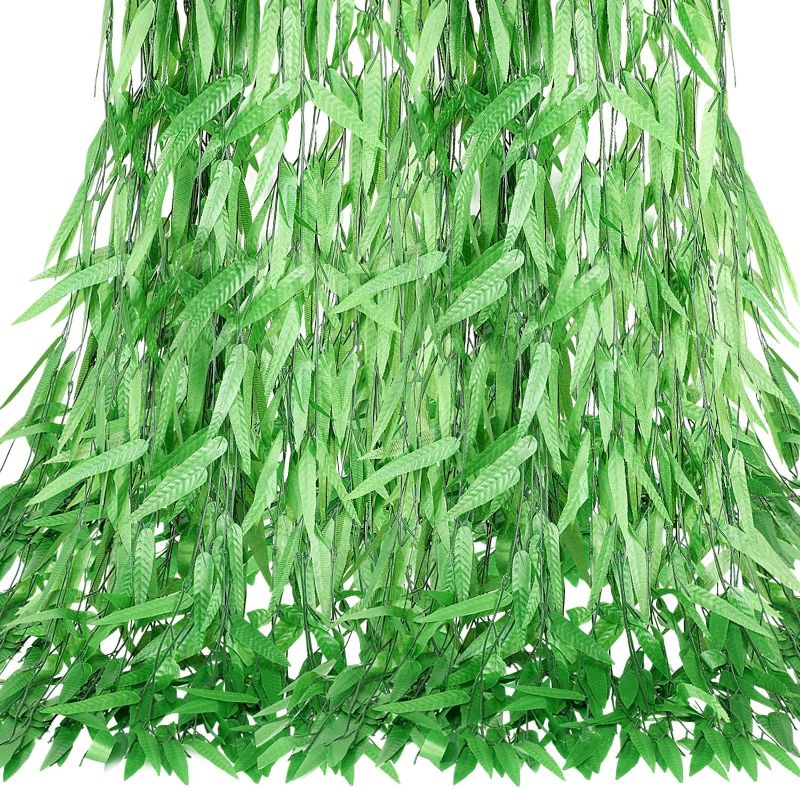 Photo 1 of 200 Pcs Artificial Vine 1200 ft Artificial Hanging Leaves Vines Fake Vines Willow Garland Faux Willow Vines for Wall Balcony Garden Wedding Windowsill Party Wreath Supplies Decorations