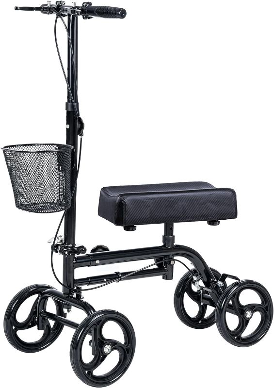 Photo 1 of WINLOVE Black Steerable Knee Walker Roller Scooter with Basket Dual Braking System for Angle and Injured Foot Broken Economy Mobility
