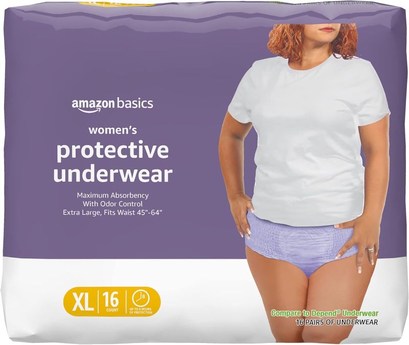 Photo 1 of Amazon Basics Incontinence & Postpartum Underwear for Women, Maximum Absorbency, Extra Large, 16 Count, Lavender