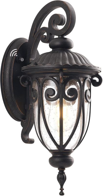 Photo 1 of Dusk to Dawn Outdoor Wall Light for House, 23" Large Wall Lantern Sconce for Porch, Bronze Exterior Light Fixture with Wall Mount for Porch, Aluminium Light Outside for Garage
