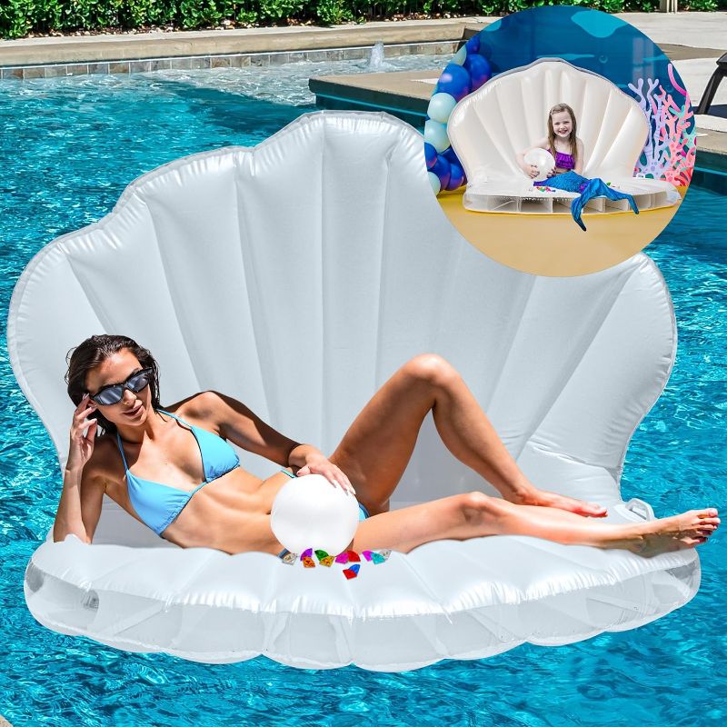 Photo 1 of JAMBO Inflatable Seashell Pool Float, Pool Floats, Mermaid Floaty for Adults Kids, Clam Shell Photo Prop for Party, Giant Shell Floaty, Funny Floats for Teen Girls, Seashell Float, Seashell Floaty
