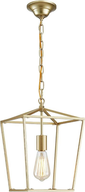 Photo 1 of Lantern Pendant Light, Gold Farmhouse Chandelier, Rustic Cage Adjustable Ceiling Hanging Light Fixtures E26 Bulbs for Dining Room Kitchen Island, Entryway
