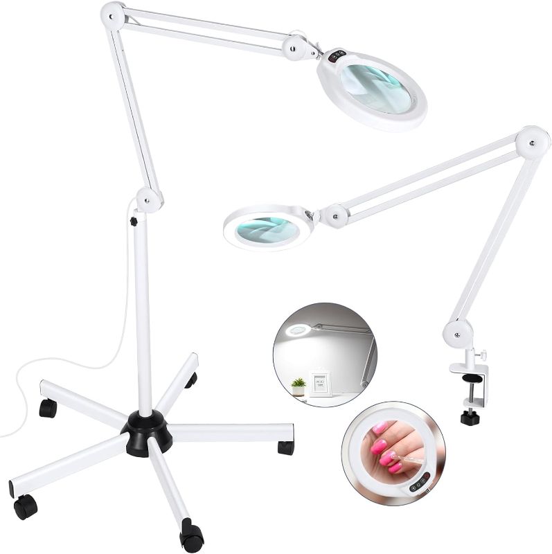 Photo 1 of 10X Magnifying Glass with Light and Stand, Veemagni 2,200 Lumens Magnifying Floor lamp with 5 Wheels Rolling Base, LED 5 Color Modes, Stepless Dimmable Lighted Magnifier for Esthetician, Facial, Salon
