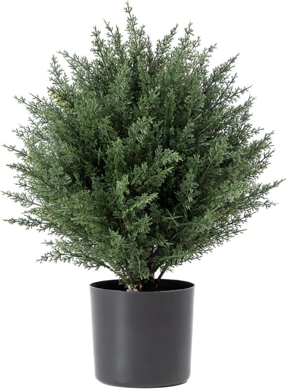 Photo 1 of 17-Inch Artificial Cedar Topiary Ball Trees -Fake Evergreen Bush - Artificial Cedar Topiary Shrub- for Outdoor Indoor Front Porch One Tree Pack
