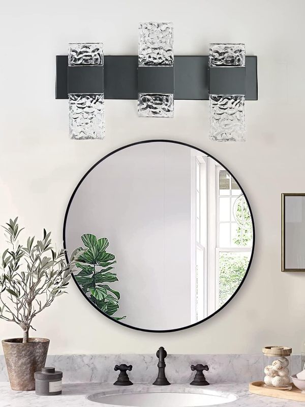 Photo 1 of Black Bathroom Light Fixtures Crystal Bathroom Vanity Light 3 Light Over Mirror Modern LED Wall Light for Bathroom?6000K Cool Light?30 Watts