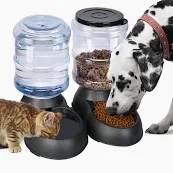 Photo 1 of 2 Pack Automatic Cat Feeder and Water Dispenser in Set Gravity Food Feeder and Waterer Pet Food Bowl for Small Medium Dog Pets Puppy Kitten Big Capacity 1 Gallon x 2 2 Pack Cream