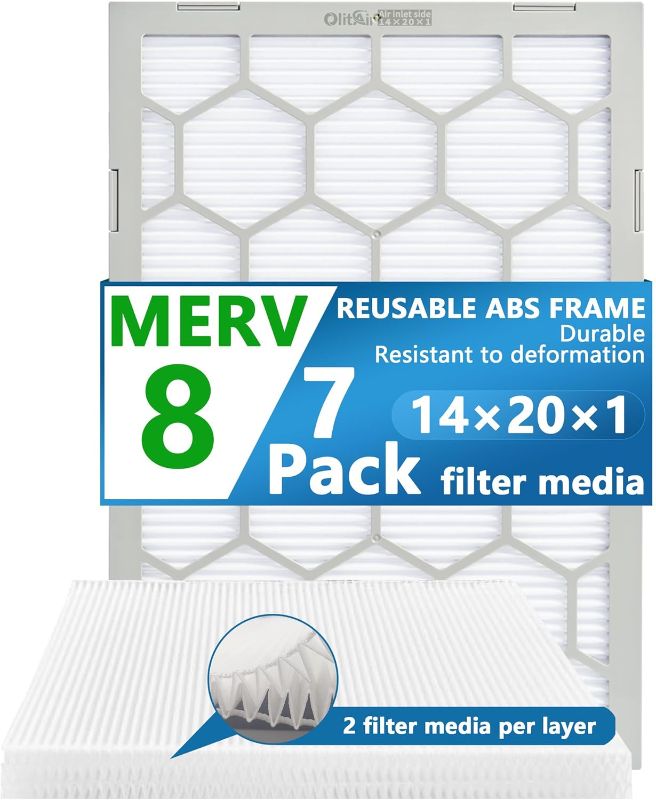 Photo 1 of 14x20x1 MERV 8 Air Filter,AC Furnace Air Filter,Reusable ABS Plastic Frame, 7 Pack Replaceable Filter Media (Actual Size: 13 3/4" x 19 3/4" x 3/4")
