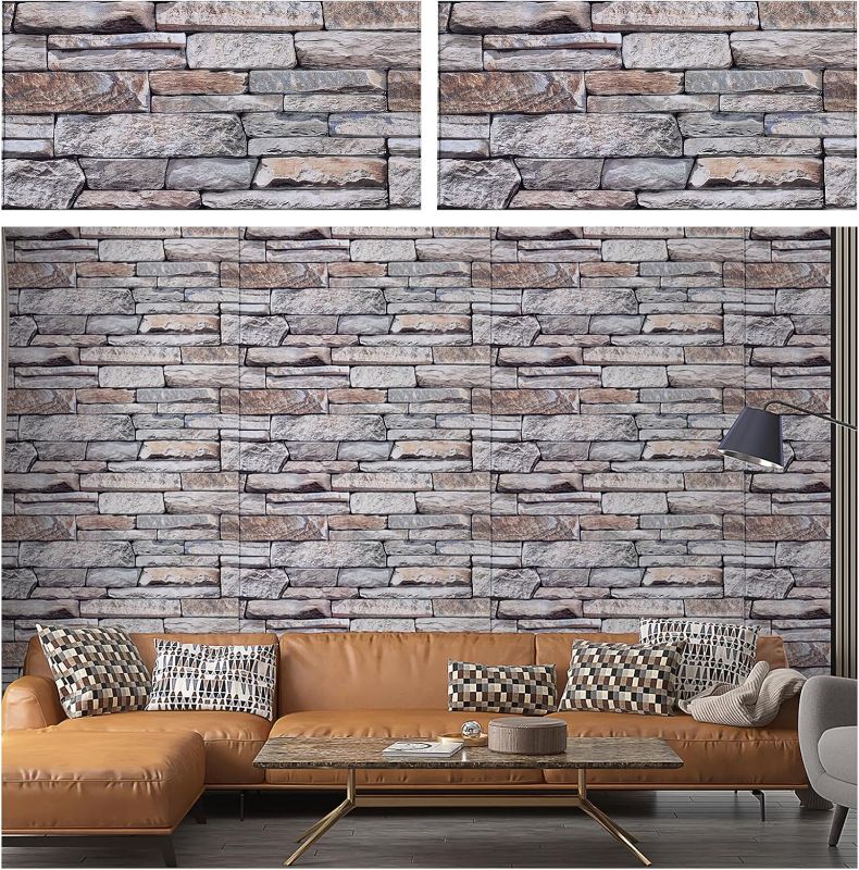 Photo 1 of 12 x 24 inch 3D Wall Panel Peel and Stick PVC Faux Brick Backsplash, 10 Pcs Self Adhesive Decor Accent Wall Panel for Kitchen, Bathroom, Living Room, Office, 20 sq.feet Coverage
