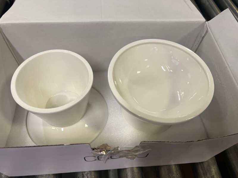 Photo 2 of T2 Extra Wide Raised Cat Food Bowl, Elevated Anti-Vomiting Cat Feeder Whisker Stress-Free Dog Two Bowls Ceramic Cat Feeding Bowls White