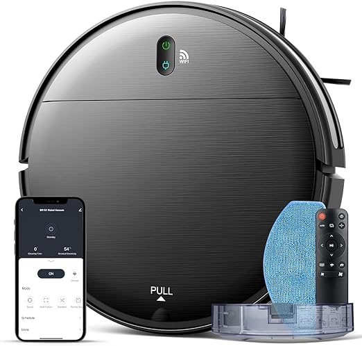 Photo 1 of Robot Vacuum and Mop Combo, 2 in 1 Mopping Robot Vacuum Cleaner with Schedule, Wi-Fi/App, 1400Pa Max Suction, Self-Charging Robotic Vacuum, Slim, Ideal for Hard Floor, Pet Hair, Low-Pile Carpet