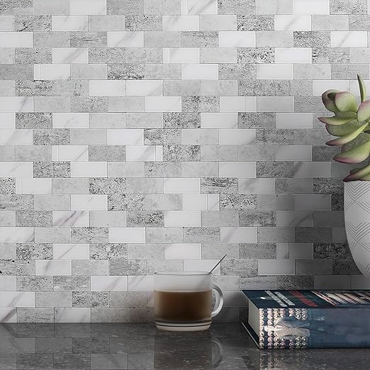 Photo 1 of Stone Look Peel and Stick Backsplash Tiles for Kitchen,Waterproof Tile Stickers Self-Adhesive Bathroom Tiles Wall Panels Stick-on Mosaic Tiles(Gray Slate,10sheets)