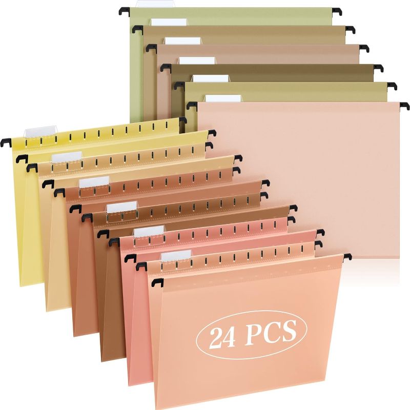 Photo 1 of 24 Pcs Poly Plastic Hanging File Folders Letter Size, Waterproof Hanging Folders for Filing Cabinet,Colored File Folders with 1/5-cut Adjustable Tabs and Inserts for School (Stylish Color)
