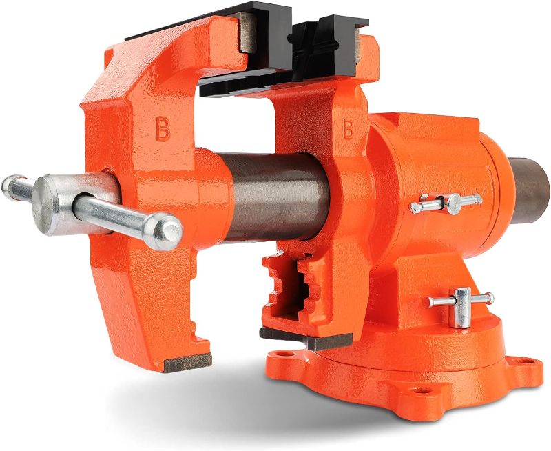 Photo 1 of PONY Heavy Duty Bench Vise, 5-inch Jaw Width 5-inch Jaw Opening, 360-Degree Swivel Base with Anvil, Utility Combination Pipe Home Vise for Woodworking, One-Pair Vise Jaw Pad Included
