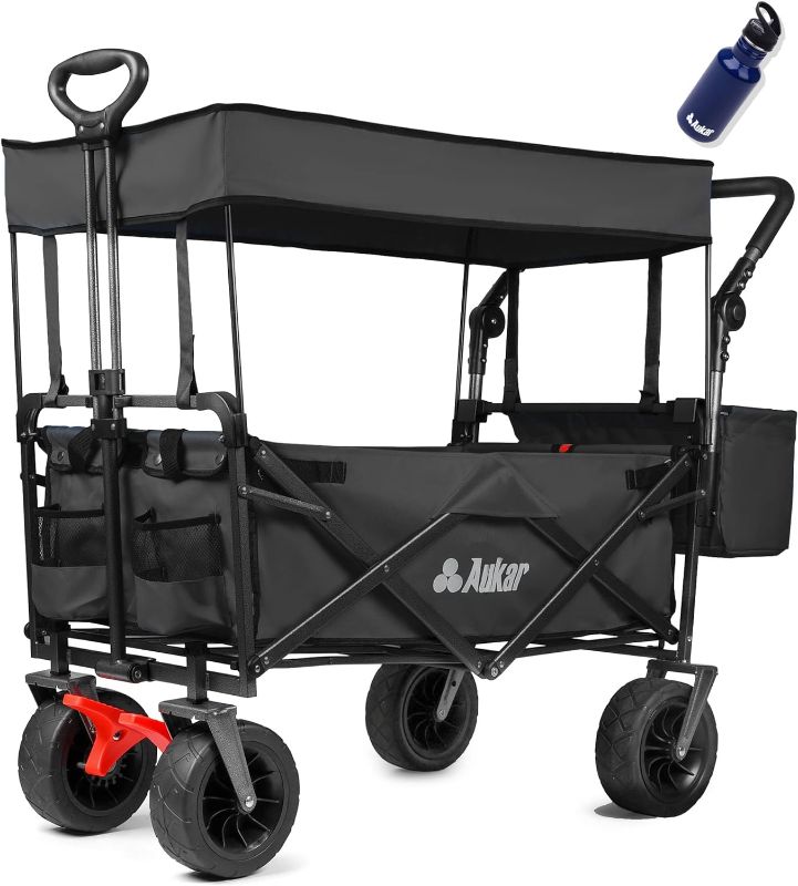 Photo 1 of AUKAR Collapsible Canopy Wagon - Heavy Duty Utility Outdoor Garden Cart - with Adjustable Handles, for Shopping, Picnic, Camping, Sports - Black
