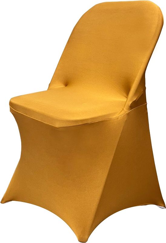 Photo 1 of HAINARverS Stretch Spandex Folding Chair Covers 2PCS Universal Fitted Chair Cover Protector for Wedding,Party, Banquet, Holidays, Celebration, Decoration (Gold, 2PCS)
