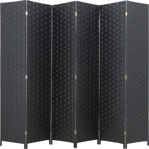 Photo 1 of Room Divider Wood Screen 6 Panel Folding Portable Partition Screen Wood Mesh Woven Design Room Screen Divider Screen Wood for Home Office (Black)
