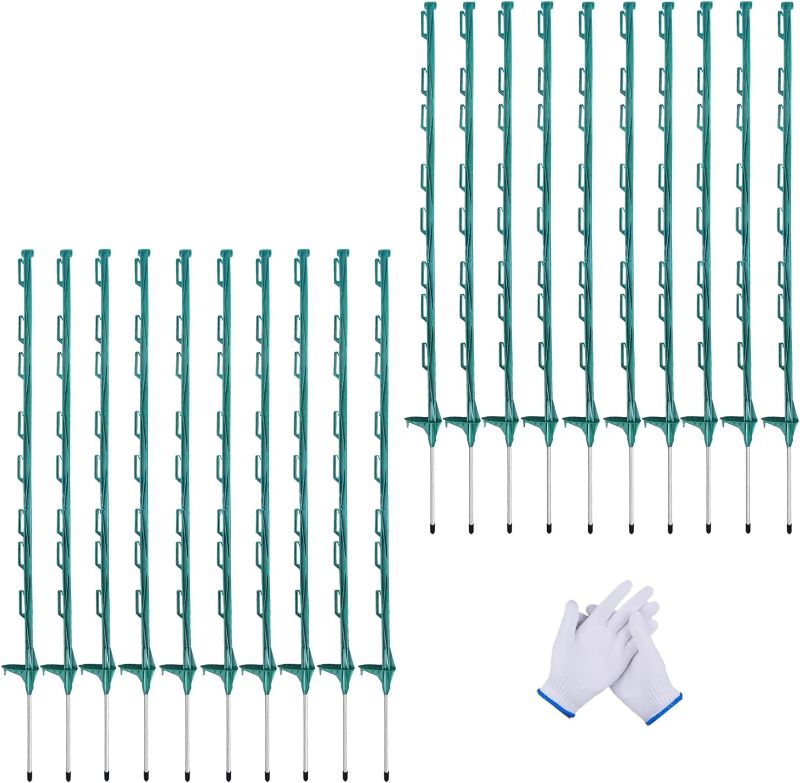 Photo 1 of 20 Pack 48inch Step-in Electric Fence Posts – Temporary Plastic Fence Stakes for Garden and Farm Protection, Easy to Install and Move.?Green?
